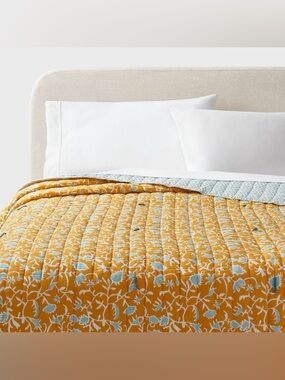 Threshold Full/Queen Earthy Vines Quilt Mustard Yellow/Teal Blue
